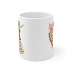 Finite Time white ceramic mug, handle hidden, with a blank center and partial artwork visible at both edges.