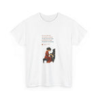 White Life as a Song T-shirt, front view, featuring an orange-clad piano player.