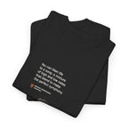 Folded black Life as a Song T-shirt showing part of the printed design.